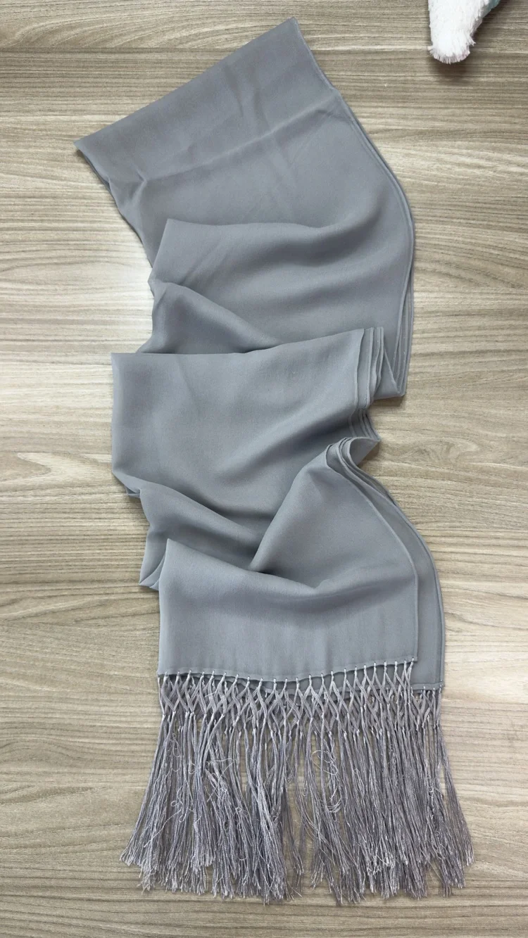 Women's Grey Pashmina Scarf Shawl Wrap Soft Silk Feel Tassel Trim Wedding Stole